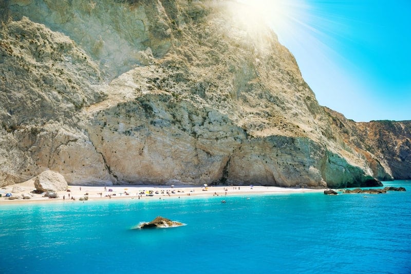 Sunshine behind the rocks at Lefkada's Porto Katsiki beach