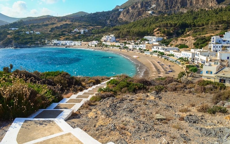 The beach and white village of Kapsali on Kythira