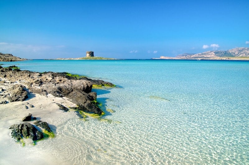 Shallow seas lap La Pelosa beach.