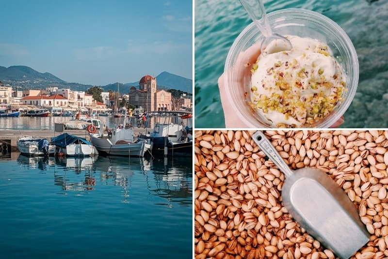 Harbour view and pistachio treats on Aegina island
