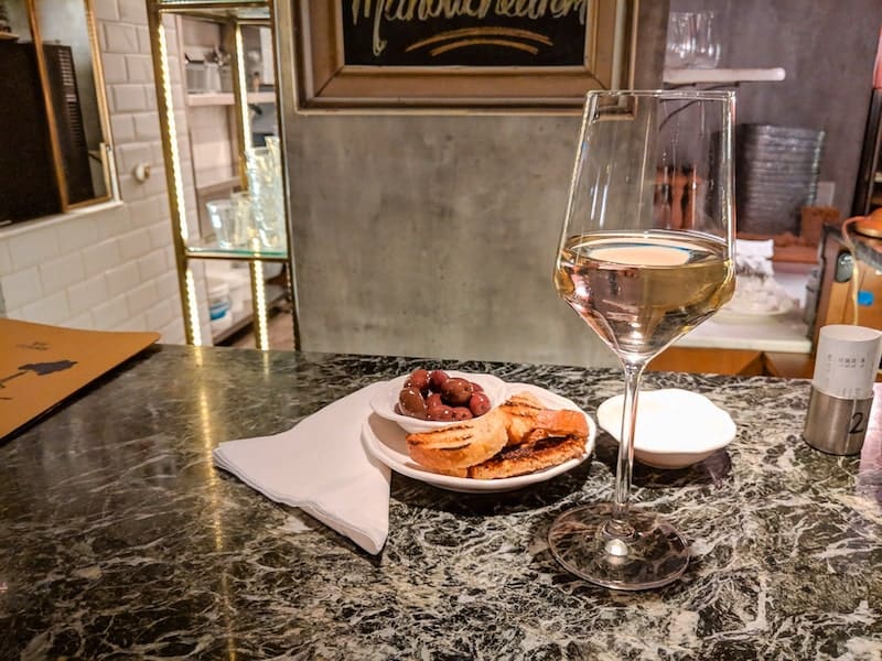 Wine and snacks at Zampano