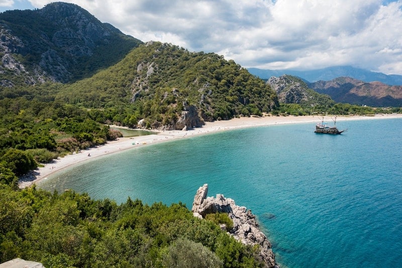 view of the long beach at Olympos and Cirali from the hills
