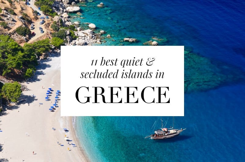 Karpathos beach with text overlay '11 best quiet & secluded islands in Greece'