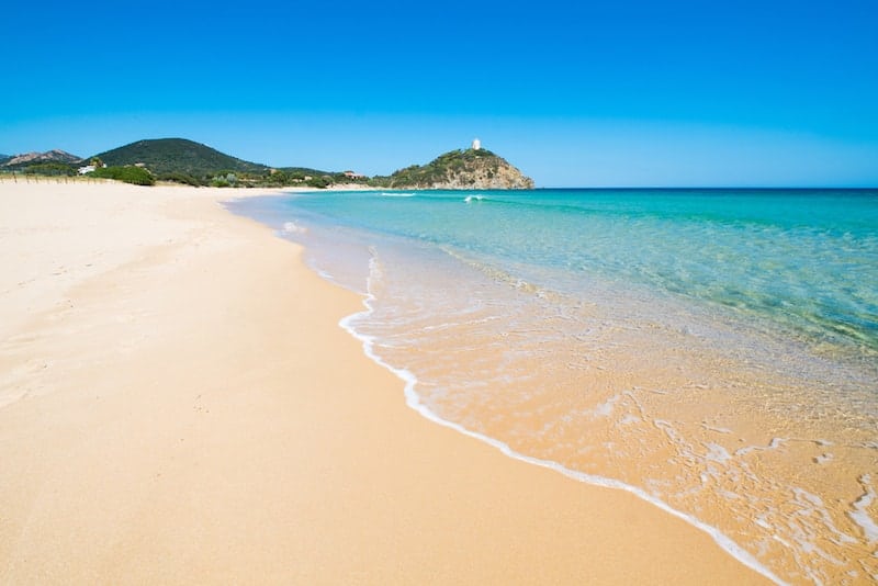 Golden sands of Chia beach on Sardinia