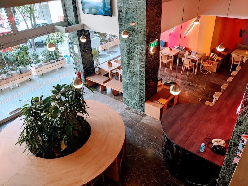 Ground floor reception area at Selina Athens.