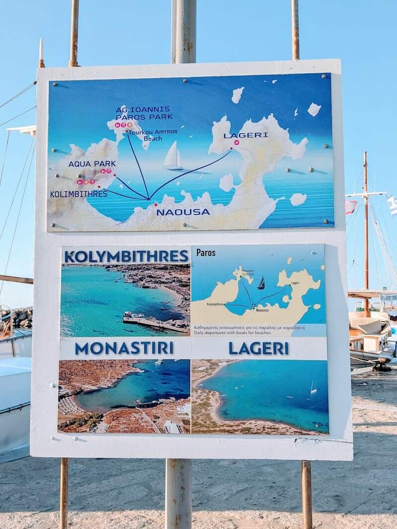 Water taxi information board in Naoussa.