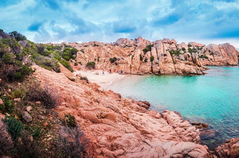 Red rocks on Cala Coticcio beach, Caprera Island.