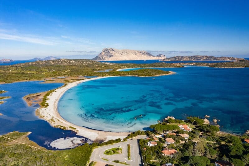 Aerial view of Lu Impostu beach, Sardinia.