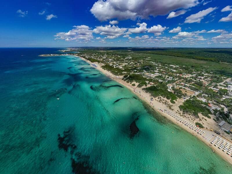 Beach at Porto Cesareo from the sky.