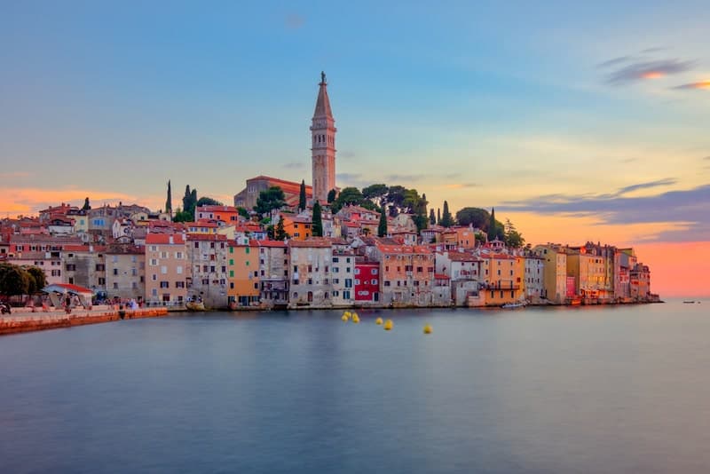Rovinj old town at sunset.