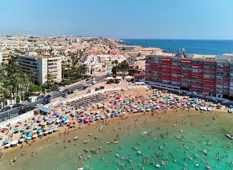 Aerial view of Torrevieja beachfront.