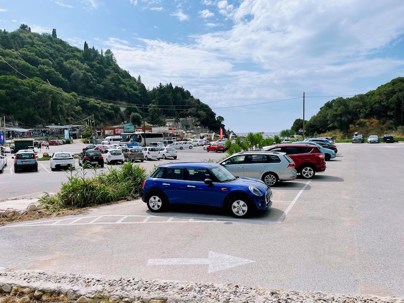 Main car park in Paleokastritsa.