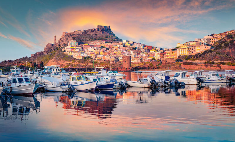 A pink-tinged sunset over Castelsardo.
