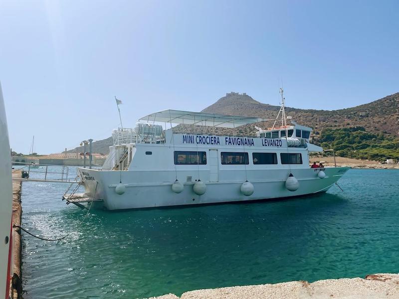 A tour boat going to Favignana and Levanzo.