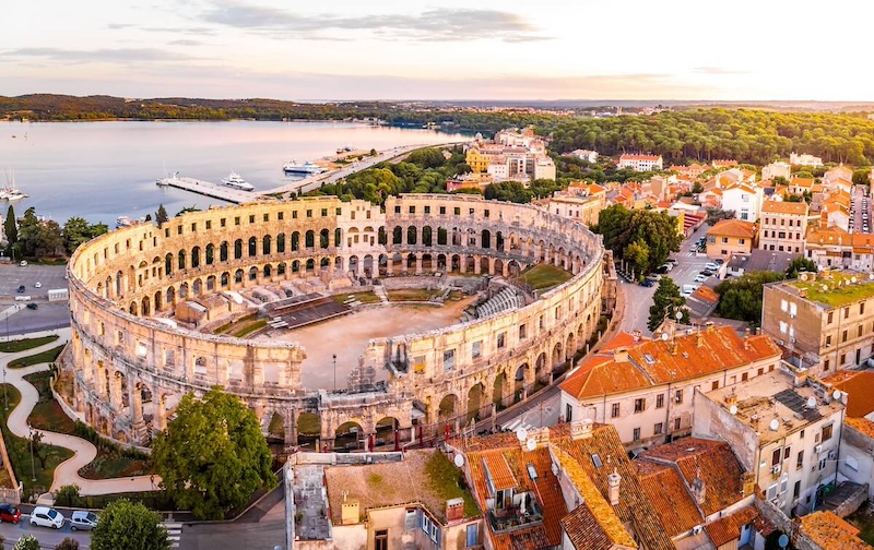 Pula's amphitheatre from the air.